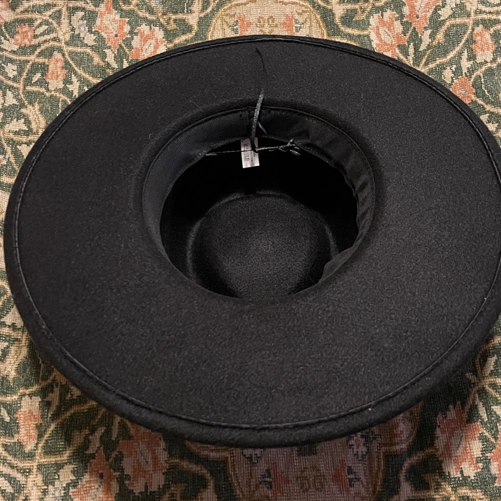 Black Wide-Brim Hat with Gold Floral Band - Picture 4 of 5